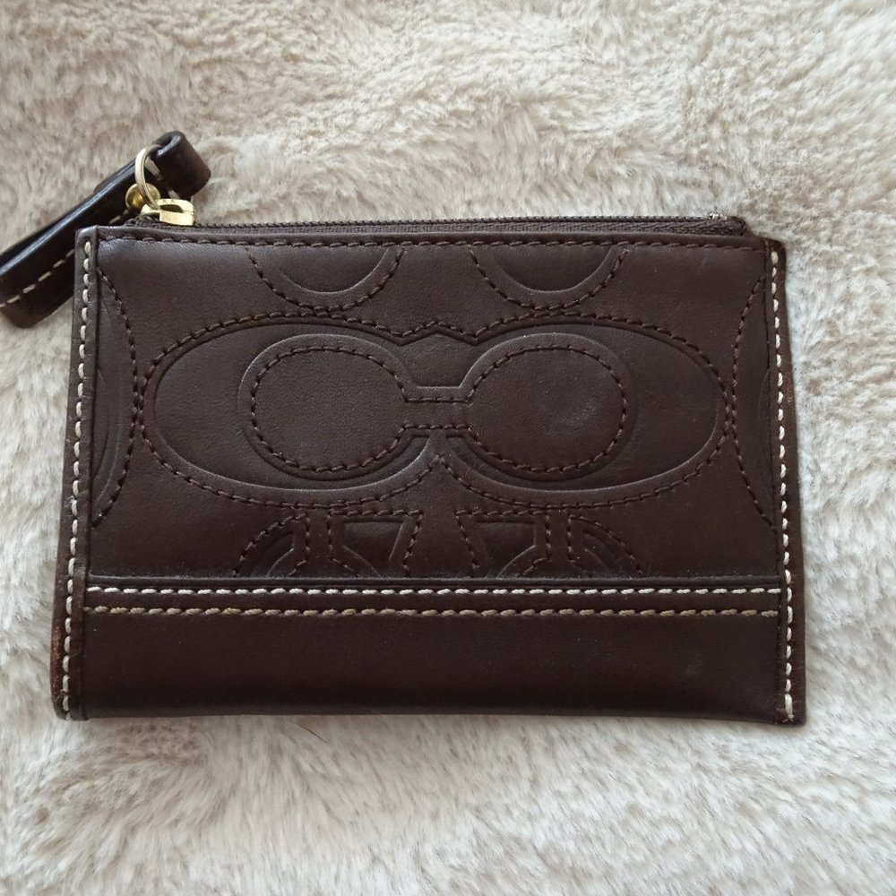 Brown Leather Coach Signature "C" Card Wallet